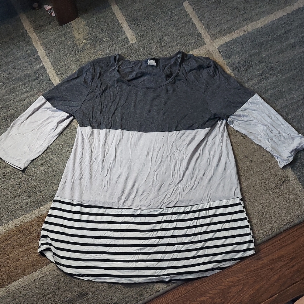 MOA Gray and White Striped Women's Top